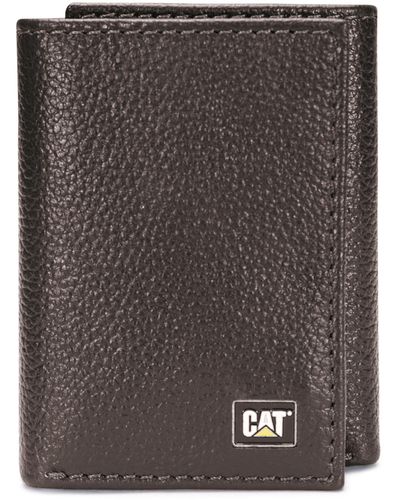 Caterpillar Leather Trifold Wallet With Enamel Logo - Black