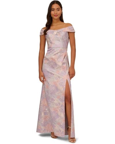 Adrianna Papell Jacquard Off The Shoulder Gown - Pink