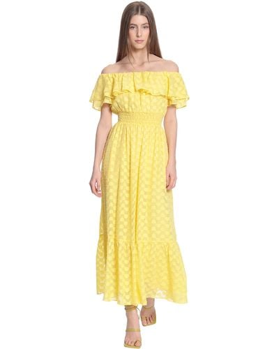 Donna Morgan Maxi Dress With Off The Shoulder Ruffle And Bottom Skirt Tier - Yellow