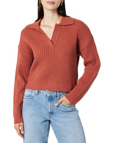The Drop Marcy Ribbed Polo Top - Red