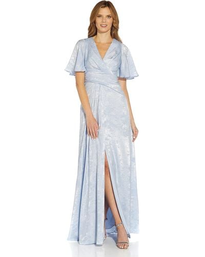 Adrianna Papell Shimmer Flutter Gown - Blue