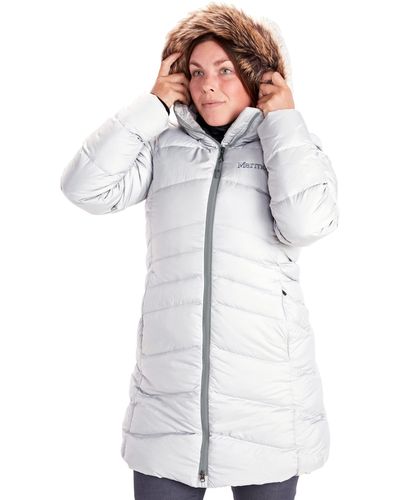 Marmot Montreal Mid-thigh Length Down Puffer Coat - White