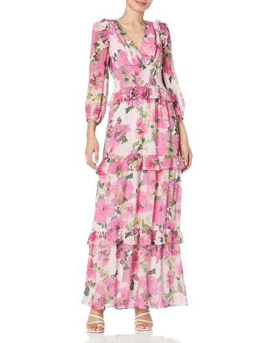 Shoshanna Mannor Tie-Waist Botanical Jacquard Combo Gown