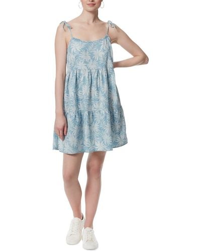 Jessica Simpson Tamaryn Tie String Shoulder Tiered Mini Dress - Blue