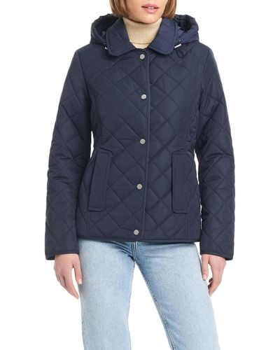 Jones New York Ladies Lightweight Quilted Jacket With A Hood - Blue