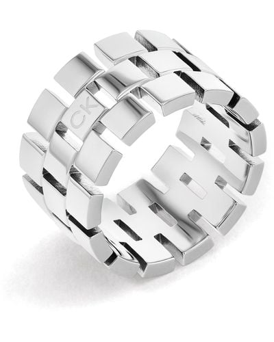 Calvin Klein Jewelry Stainless Steel Chain Link Ring Color: Silver - Metallic