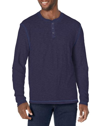 Lucky Brand Mens Crew-neck Vintage Washed Snap-button Henley Shirt - Blue