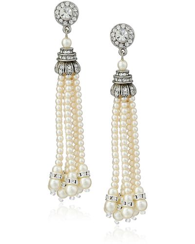 Ben-Amun Swarovski Crystal Glass Pearl Tassel Post Earrings For Bridal Wedding Anniversary - White
