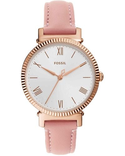 Fossil Daisy Quartz Stainless Steel And Leather Three-hand Watch - Pink