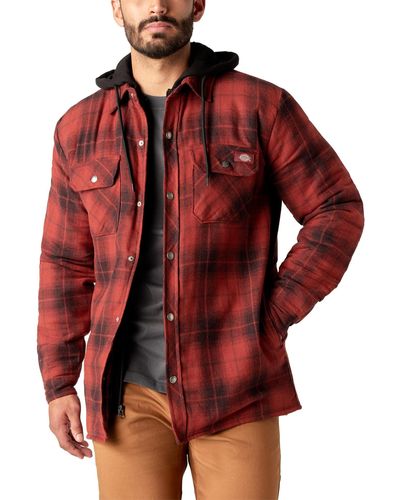 Dickies Big & Tall Water Repellent Flannel Hooded Shirt Jacket - Red