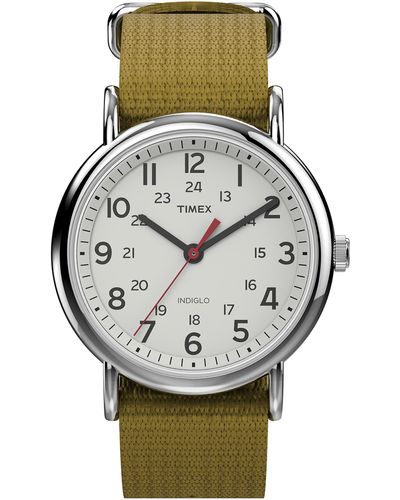 Timex Tone Case White Dial With Olive Fabric Slip-thru - Metallic