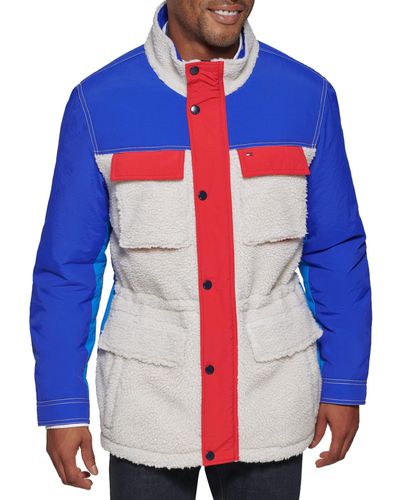 Tommy Hilfiger Mix Media Stand Collar Jacket in Blue for Men | Lyst