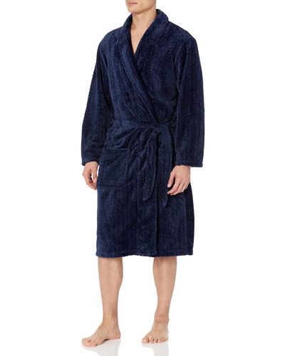 Perry Ellis Portfolio Textured Fleece Robe - Blue