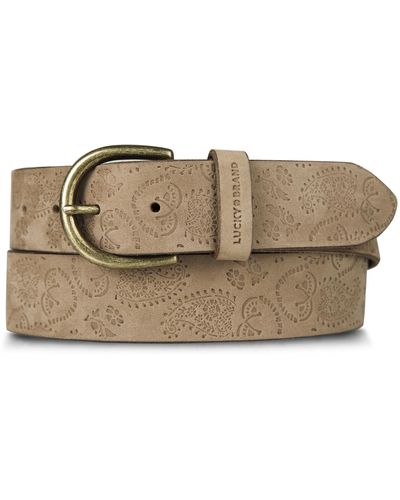 Lucky Brand Paisley Embossed Leather Belt In Brown - Natural