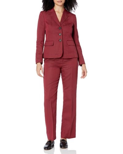 Kasper Plus Size Pindot Three Button Jacket And Kate Pant - Red