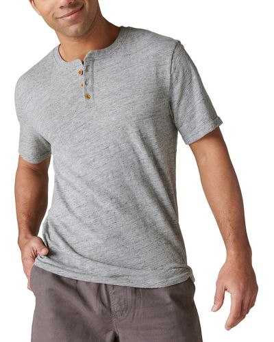 Lucky Brand Short Sleeve Linen Henley Shirt - Gray