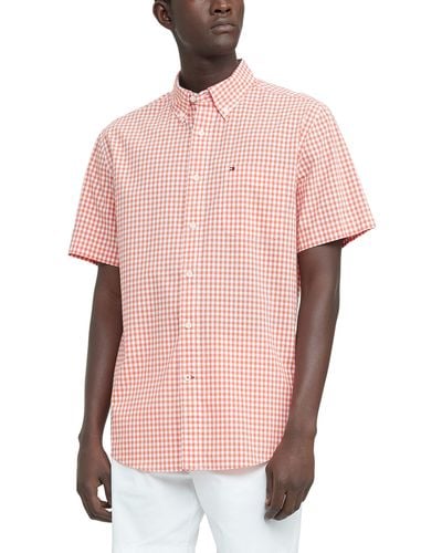 Tommy Hilfiger Mens Short Sleeve Casual Button-down In Classic Fit Button Down Shirt - Pink