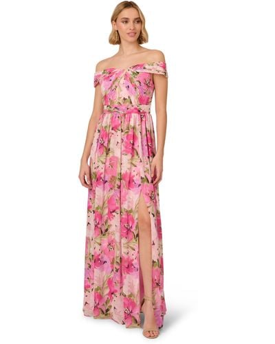 Adrianna Papell Printed Off-sholder Dress - Pink