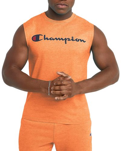 Champion Tank, Classic Graphic Muscle Tee, Sleeveless T-shirt For - Orange