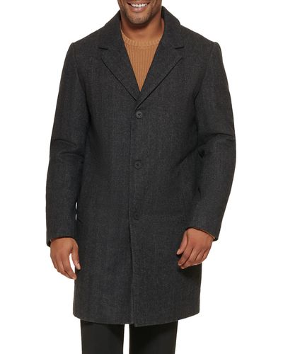 DKNY Mens Wool Blend Notch Collar Coat Jacket - Black