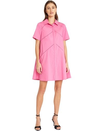 Donna Morgan Collared Shirt Ladder Embroidery Trim Detail | Casual Dresses For - Pink