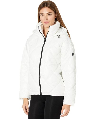Kenneth Cole Womens Short Hooded Zip Puffer Quilted Jacket - White
