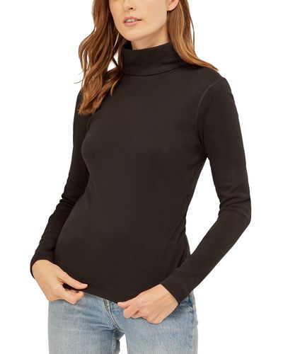 Three Dots Womens Essential Heritage Long Sleeve Turtleneck Top T Shirt - Black
