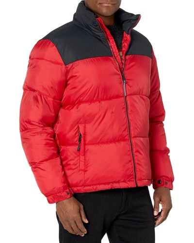 London Fog Puffer Colorblock Quilted Coat - Red