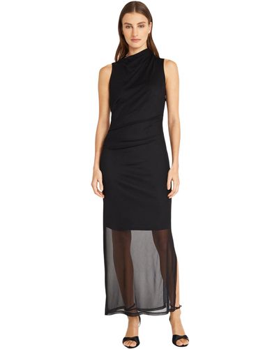 Donna Morgan Side Pleat Maxi Dress With Gathered Neck And Asymmetric Shoulders - Black