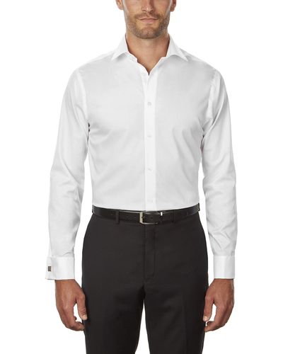 Calvin Klein Non Iron Slim Fit Herringbone Spread Collar Dress Shirt, White, 16.5" Neck 32"-33" Sleeve (large)