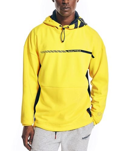 Nautica Mens Competition Sustainably Crafted Logo Pullover Hoodie Sweatshirt - Yellow