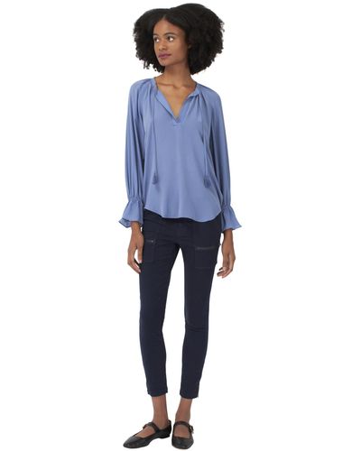 Joie Long Sleeve Top-100% Silk Blouse For Everyday Wear Cecarina Top - Blue
