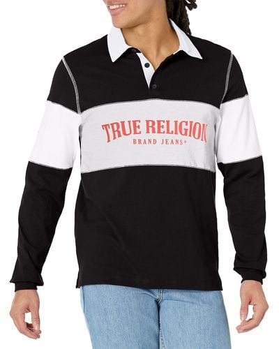 True Religion Flatlock Paneled Rugby Polo Shirt - Black