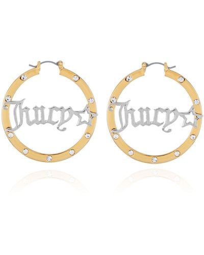 Juicy Couture Two-tone Hoops Adorned With Crystal Glass Stone Earrings - Metallic