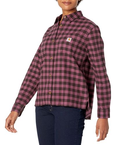Carhartt Rugged Flex Loose Fit Midweight Flannel Long-sleeve Plaid Shirt - Red