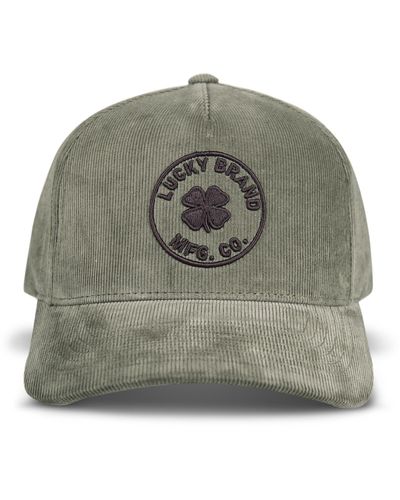 Lucky Brand Co. Embroidered Corduroy Hat With Adjustable Snapback Closure - Green