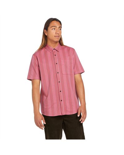 Volcom Newbar Stripe Short Sleeve Button Down Shirt - Red