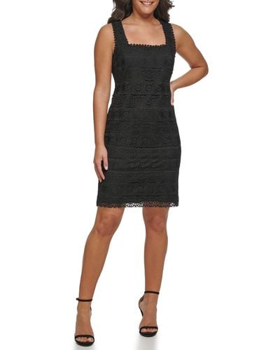 Kensie Chemical Lace Shift Square Neck Dress - Black