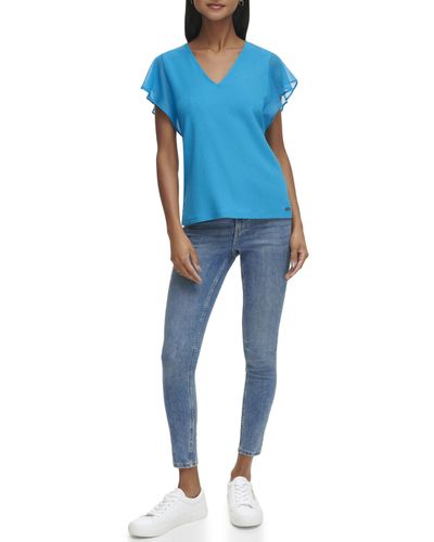 Calvin Klein Chiffon-Bluse mit Flatterärmeln - Blau