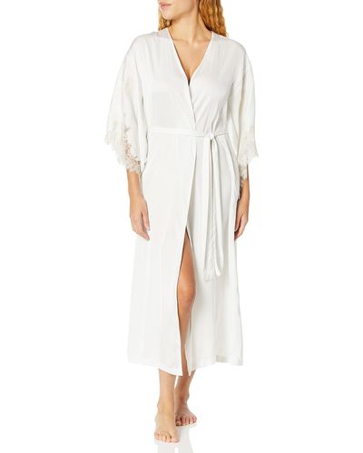 Natori Solid Satin Wrap With Lace - White