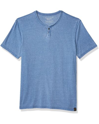 Lucky Brand Mens Venice Burnout Notch Neck Tee T Shirt - Blue
