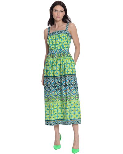 Donna Morgan Sleeveless Midi Dress With Shoulder Straps And Waistband - Green
