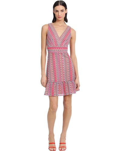 Donna Morgan Colorful Crochet Sleeveless Above The Knee Dress With Hem Ruffle Tier - Pink