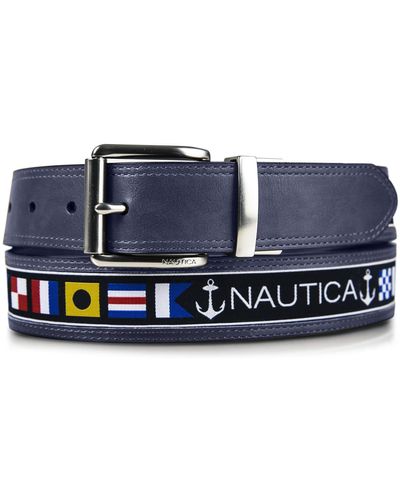 Nautica Reversible Belt With Flag Pattern - Blue