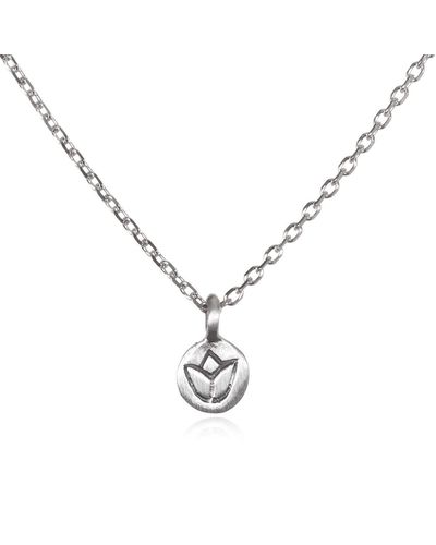 Satya Jewelry Sterling Silver Mini Lotus Necklace - Metallic