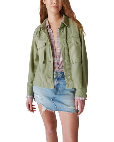 Lucky Brand Cropped Twill Utility Jacket - Green