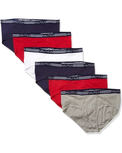 Nautica Mens Cotton Classic Multipack Briefs T Shirt - Red