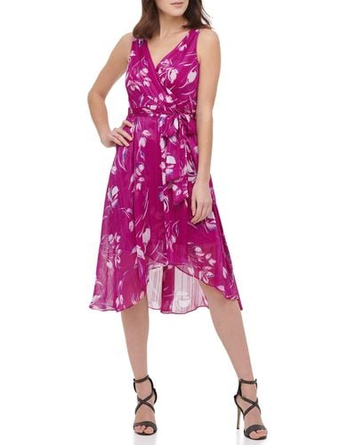 DKNY Sleeveless Faux Wrap Dress - Pink