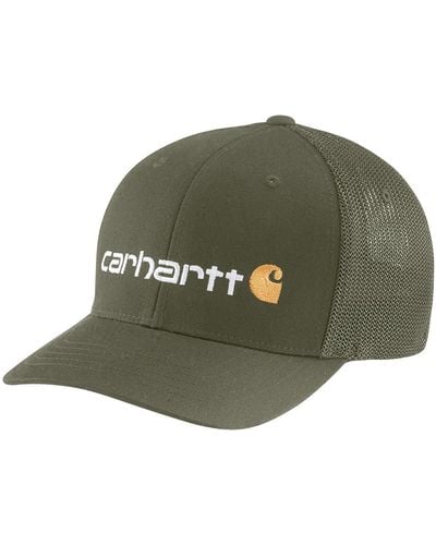 Carhartt Rugged Flex Fitted Canvas Mesh-back Logo Graphic Cap - Green