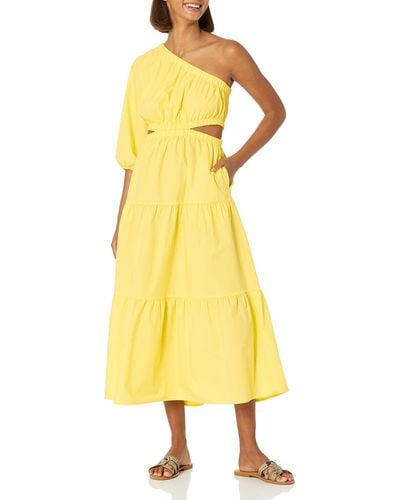 The Drop April One Shoulder Cut-out Tiered Midi Dress - Yellow